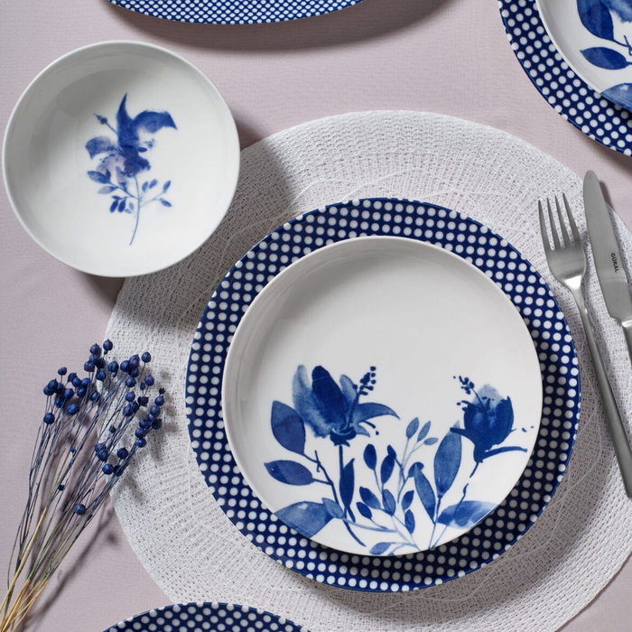 Hermia Juego de Cena de Porcelana 14 Piezas Azul y Blanco